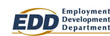 Employment Development Department (EDD) Logo, Blue text with yellow swish