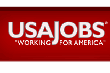 USA Jobs logo, white letters with red background