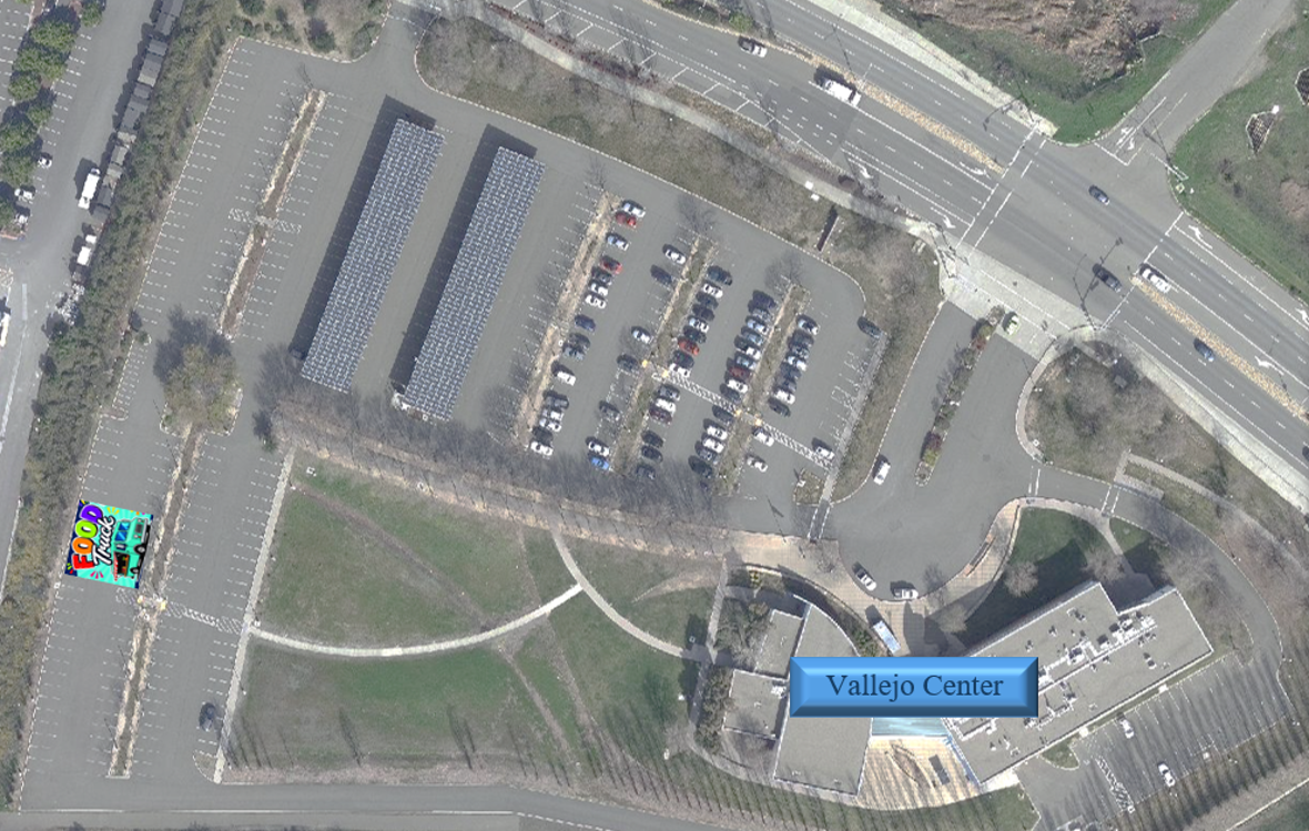 Photo of top view of where food trucks can park at the Vallejo Location Photo of top view of where food trucks can park at the Vallejo Location