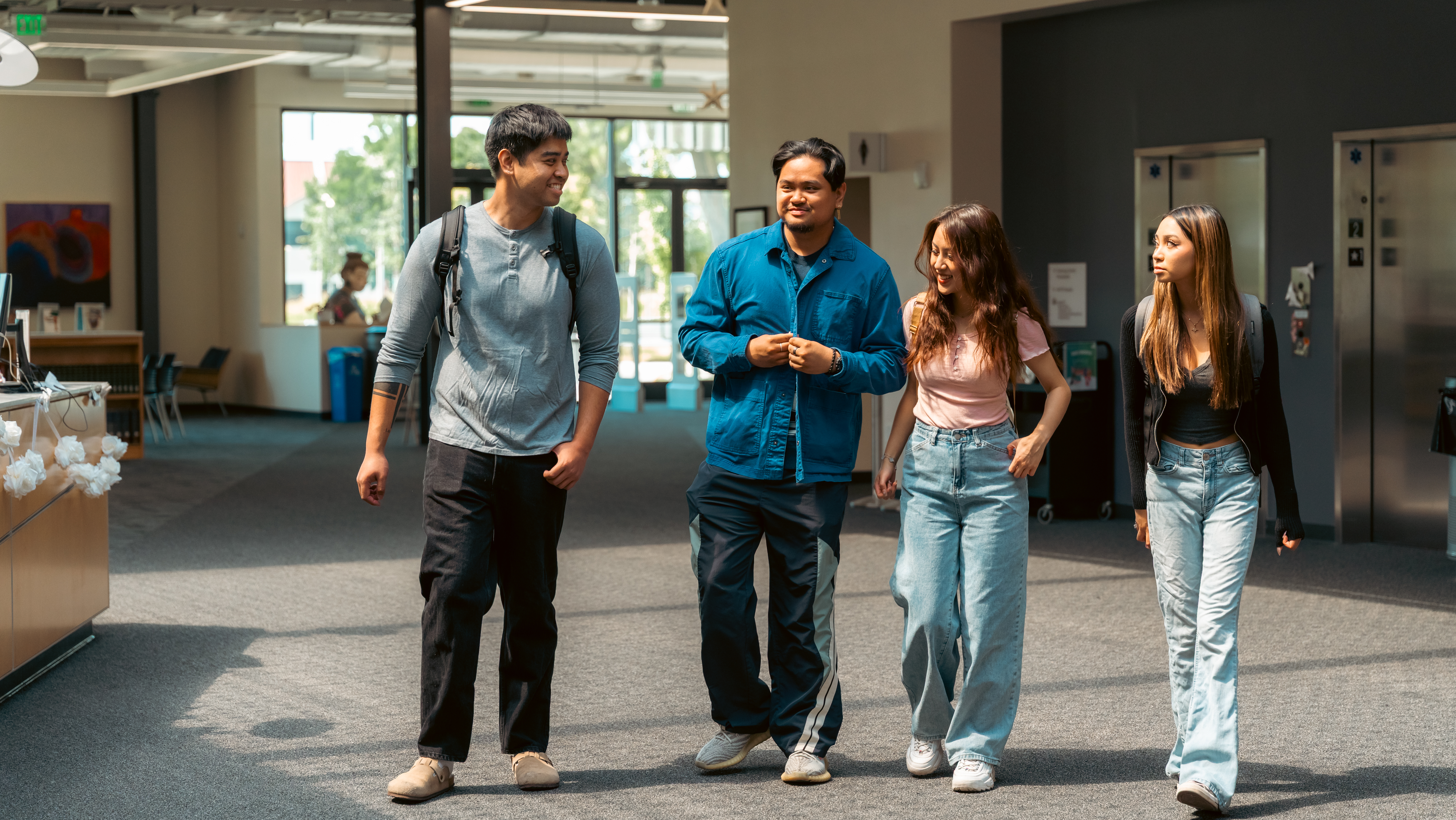 students in library