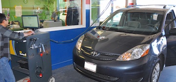 Smog check inspection on car