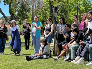 Students gathered outside